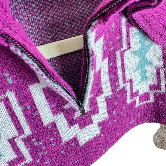 Woven Heart Pink Aztec Western Patterned Collared 1/4 Zip Pullover Sweater Sz L - Picture 3 of 7